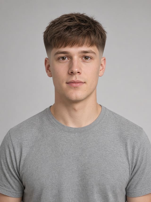 The same fictional young man from panel one, now with the textured crop